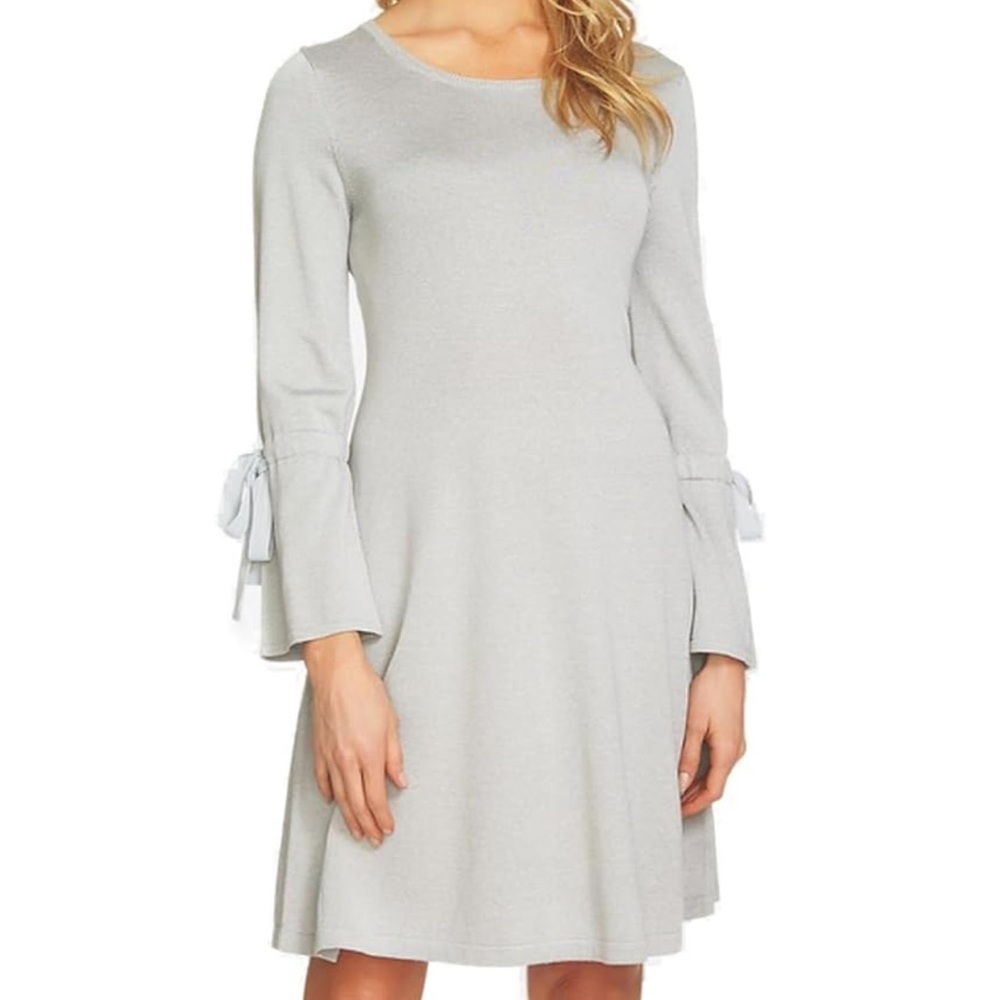 CeCe Tie Sleeve Sweater Dress Grey Heather L